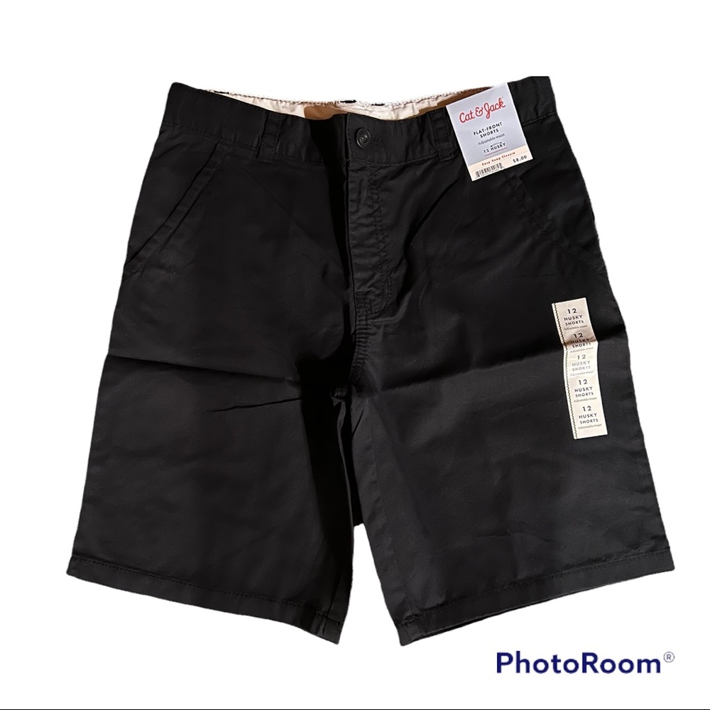 3 NWT Boys Cat & Jack Flat Front Uniform Shorts black Size 12 husky